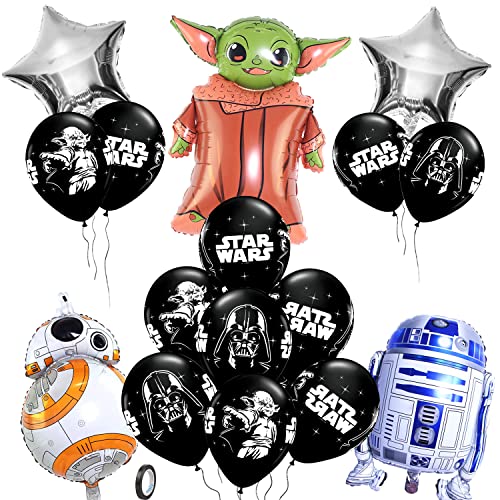Powmag Star Wars Party Luftballons Geburtstagsdeko, Happy Birthday Folien-Ballons, Thema Birthday Decoration Kit, StarWars Folienballon Yoda-Thema Birthday Decoration Kit von Powmag