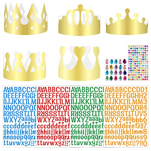 Powmag Goldene Papierkronen, 5Pcs Golden Paper Crowns, Party Hats Crown mith Self-Adhesive Diamond Sticker Gemstones, mith buchstaben aufkleber, Junge Mädchen Prinzessin Geburtstagsfeier Powmag Goldene Papierkronen, 5Pcs Golden Paper Crowns, Party Hats Crown mith Self-Adhesive Diamond Sticker Gemstones, mith buchstaben aufkleber, Junge Mädchen Prinzessin Geburtstagsfeier von Powmag