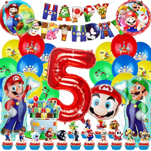 Powmag Geburtstag Deko 5 Jahre, Luftballons Geburtstagsdeko Jungen Mädchen, Cartoon-Thema 5 Geburtstag Party Deko, Dekoration Geburtstag für Kinder von Powmag