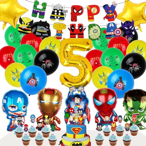 Powmag Geburtstagsdeko Jungen 5 Jahre, Superhelden Geburtstagsdeko Luftballons, Avengers Luftballon Kindergeburtstag Deko Geburtstag, Kindergeburtstag Party Deko von Powmag