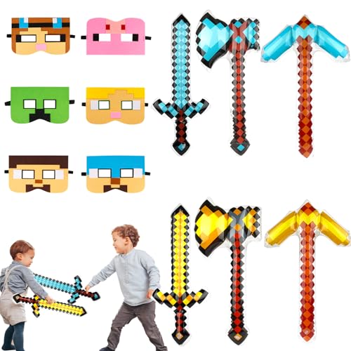 Powmag Miner Kindergeburtstag Mitgebsel, 12 Stück Gamer Mitgebsel Kindergeburtstag mit Masken und aufblasbares Zubehör, Geburtstagsdeko, Mitgebsel von Powmag