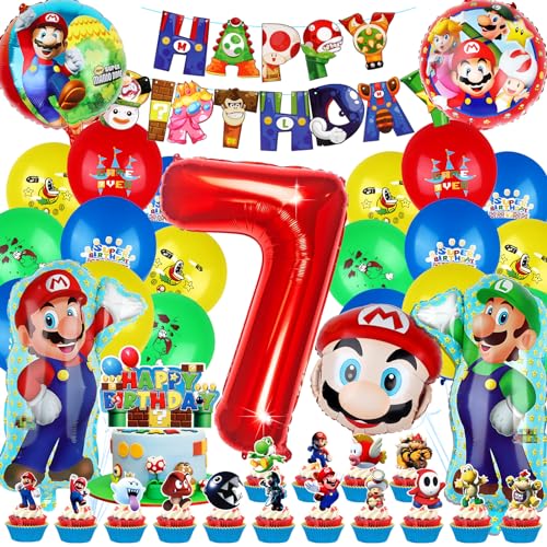 Powmag Geburtstag Deko 7 Jahre, Luftballons Geburtstagsdeko Jungen Mädchen, Cartoon-Thema 7 Geburtstag Party Deko, Dekoration Geburtstag für Kinder von Powmag