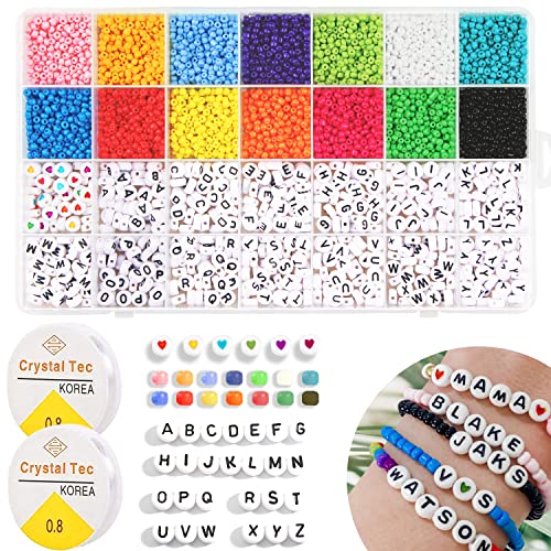 Perlen Set, 5300 Stücke Buchstabenperlen und Glasperlen-Mix-Set, 3mm Buchstaben Perlenset für Armband Mini Selbermachen Pastell Kinder Kette Basteln, Perlen Zum Auffädeln Machen Selber von Powmag