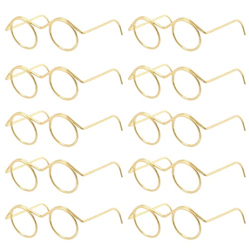 10 Paar Kleine Puppengläser Metalldraht Rand Lens Ohne Brillenpuppe Dress Up Brillen Retro Mini Sonnenbrille Für Puppen Haustier Kostüm von Ppmter
