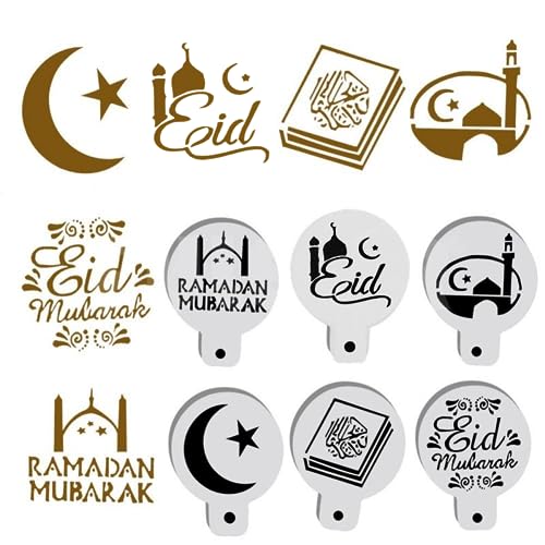 6 Stücke Eid Mubarak Kaffeeschablonen Kuchen Vorlage Werkzeug Ramadan Kaffee Dekorieren Schablonen von Ppmter