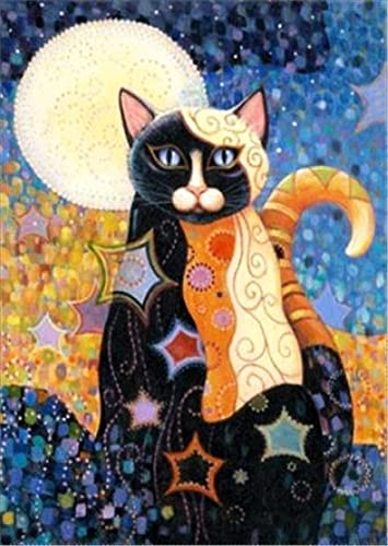 Diamond Painting Set, Bild mit Motiv Katze im Mondlicht und Zubehör, Größe ca. 25 x 35 cm, Bastelset zum Malen mit Glitzersteinchen für Kinder ab 5 Jahren von Pracht Creatives Hobby