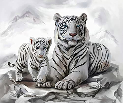 Diamond Painting Set, Bild mit Motiv weiße Tigermama mit Jungtier und Zubehör, Größe ca. 35 x 25 cm, Bastelset zum Malen mit Glitzersteinchen für Kinder ab 5 Jahren Diamond Painting Set, Bild mit Motiv weiße Tigermama mit Jungtier und Zubehör, Größe ca. 35 x 25 cm, Bastelset zum Malen mit Glitzersteinchen für Kinder ab 5 Jahren von Pracht Creatives Hobby