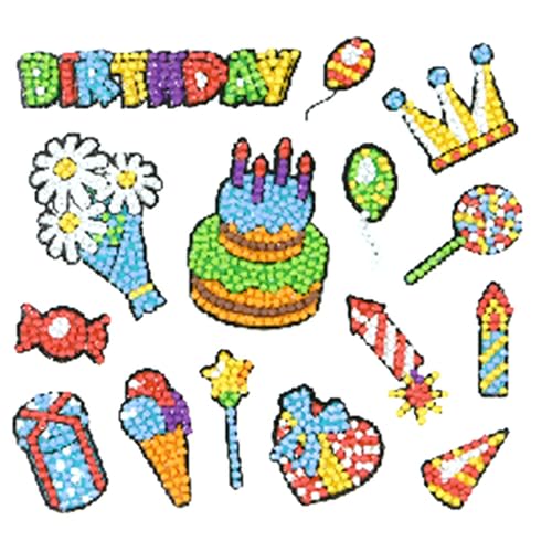 Pracht Creatives Hobby Diamond Painting Stickerset, Motiv Happy Birthday, Bastelset zum Gestalten von Aufklebern mit Glitzersteinchen, für Kinder ab 5 Jahren von Pracht Creatives Hobby