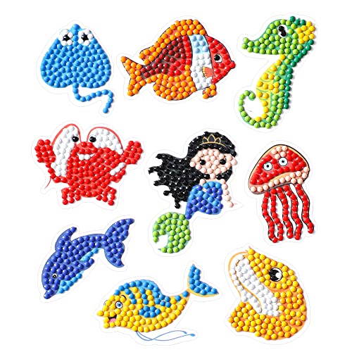 Diamond Painting Stickerset, Motiv Meeresbewohner, Bastelset zum Gestalten von Aufklebern mit Glitzersteinchen, für Kinder ab 5 Jahren Diamond Painting Stickerset, Motiv Meeresbewohner, Bastelset zum Gestalten von Aufklebern mit Glitzersteinchen, für Kinder ab 5 Jahren von Pracht Creatives Hobby