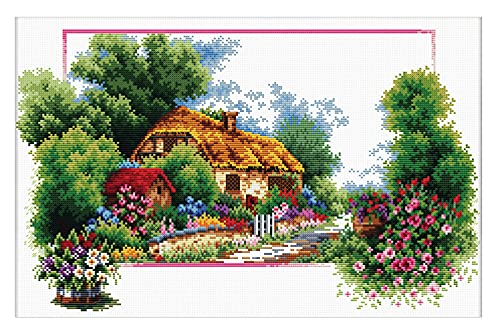 Ladybird Stickset English Cottage Lane, Kreuzstich-Set ca. 42 x 25 cm, Komplett-Set für ein eckiges Stickbild, handwerkliches Hobby für Erwachsene und Kinder ab 8 Jahren von Needleart World