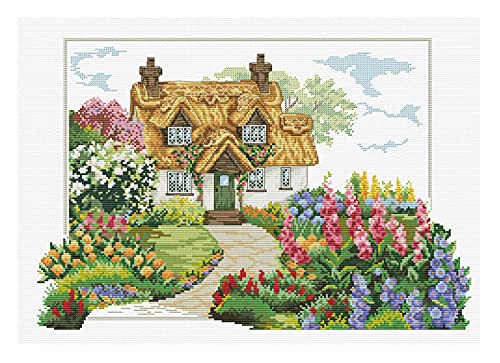 Ladybird Stickset Foxglove Cottage, Kreuzstich-Set ca. 45 x 32 cm, Komplett-Set für ein eckiges Stickbild, handwerkliches Hobby für Erwachsene und Kinder ab 8 Jahren von Pracht Creatives Hobby