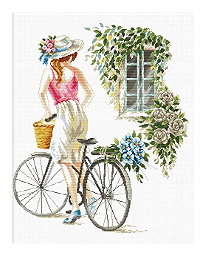 Ladybird Stickset Mädchen mit Fahrrad, Kreuzstich-Set ca. 43 x 51 cm, Komplett-Set für ein eckiges Stickbild, handwerkliches Hobby für Erwachsene und Kinder ab 8 Jahren von Needleart World