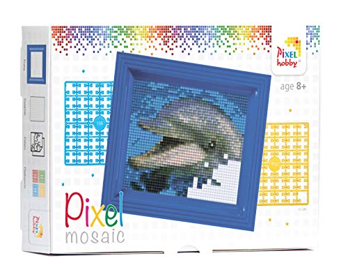Pracht Creatives Hobby Pracht Creatives Hobby Pixel P31001 Mosaik Geschenkverpackung Delfin, Pixelbild mit Rahmen, kinderleichtes Stecksystem, ohne Bügeln und Kleben, Steinchen aus Biokunststoff von Pracht Creatives Hobby