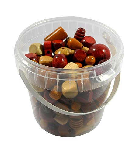 Pracht Creatives Hobby 0855-144 Holzperlen Mix im Eimer, Naturtöne 400 g, sortiert in verschiedenen Formen und Farben, ideal zum Basteln und Gestalten von Ketten, Armbändern und anderem Schmuck von Pracht Creatives Hobby