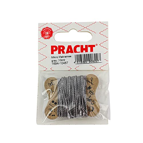 Pracht Creatives Hobby 1694-10467 Mikro Makramee, gewachstes Polyester-Garn 1 mm im Farbton Grau, Länge ca. 10 m, ideal für Bastel-Projekte, zur Schmuckherstellung und Dekoration von Pracht Creatives Hobby