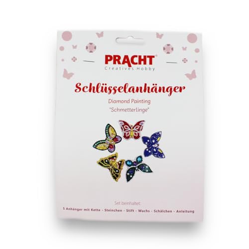 Pracht Creatives Hobby 6044-50021 Diamond Painting Schlüsselanhänger, Motiv Schmetterlinge, Bastelset zum Gestalten von 5 Anhängern mit Glitzersteinchen, für Kinder ab 5 Jahren von Pracht Creatives Hobby