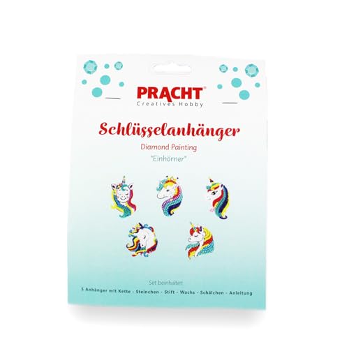 Pracht Creatives Hobby 6044-50071 Diamond Painting Schlüsselanhänger, Motiv Einhörner, Bastelset zum Gestalten von 5 Anhängern mit Glitzersteinchen, für Kinder ab 5 Jahren von Pracht Creatives Hobby
