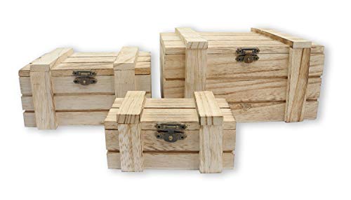Pracht Creatives Hobby 7667-18541 Holzkisten 3er Set, Schatztruhen in 3 verschiedenen Größen mit aufklappbarem Deckel, zur Aufbewahrung, Dekoration oder als Geschenk Pracht Creatives Hobby 7667-18541 Holzkisten 3er Set, Schatztruhen in 3 verschiedenen Größen mit aufklappbarem Deckel, zur Aufbewahrung, Dekoration oder als Geschenk von Pracht Creatives Hobby