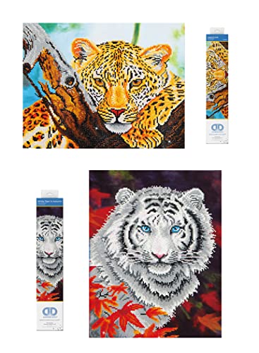 Pracht Creatives Hobby Diamond Dotz 69505 - Diamond Painting Bilder für Kinder & Erwachsene, DIY-Set mit den Motiven Leopard Look und White Tiger in Autum, sowie passendem Zubehör von Pracht Creatives Hobby