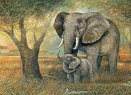 Diamond Painting Set, Bild mit Motiv Elefanten und Zubehör, Größe ca. 35 x 25 cm, Bastelset zum Malen mit Glitzersteinchen für Kinder ab 5 Jahren von Pracht Creatives Hobby