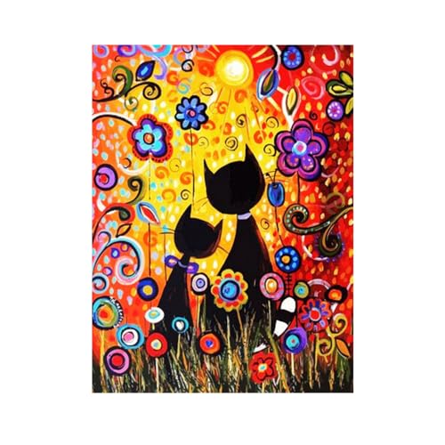 Diamond Painting Set, Bild mit Motiv Katzen mit Blumen und Zubehör, Bastelset zum Malen mit Glitzersteinchen, für Kinder ab 5 Jahren von Pracht Creatives Hobby