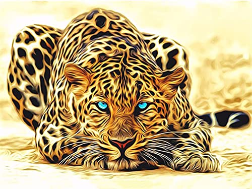 Diamond Painting Set, Bild mit Motiv Leopard und Zubehör, Größe ca. 35 x 25 cm, Bastelset zum Malen mit Glitzersteinchen für Kinder ab 5 Jahren von Pracht Creatives Hobby