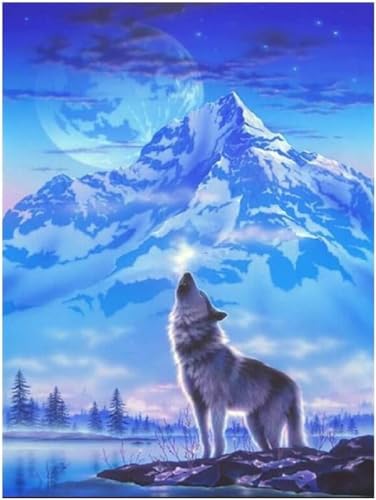 Diamond Painting Set, Bild mit Motiv Wolf vor Berg und Zubehör, Bastelset zum Malen mit Glitzersteinchen, für Kinder ab 5 Jahren von Pracht Creatives Hobby