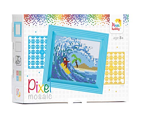Pixel P31257 Mosaik Geschenkverpackung Meer, Pixelbild mit Rahmen, kinderleichtes Stecksystem, ohne Bügeln und Kleben, Steinchen aus Biokunststoff von Pracht Creatives Hobby