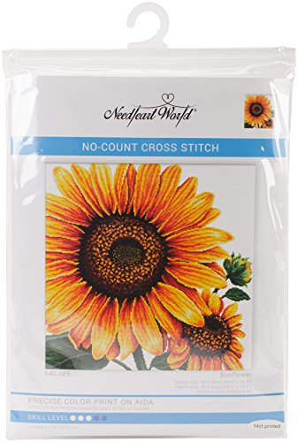 Ladybird Stickset Sonnenblume, Kreuzstich-Set ca. 40 x 40 cm, Komplett-Set für ein eckiges Stickbild, handwerkliches Hobby für Erwachsene und Kinder ab 8 Jahren von Pracht Creatives Hobby