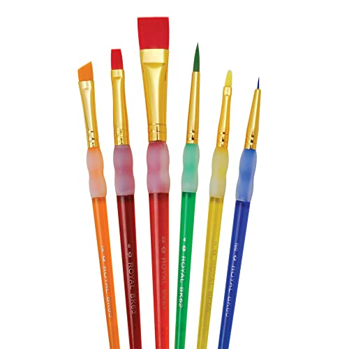 Royal & Langnickel - Anfänger Pinselset für Kinder, Synthetik Pinsel in 6 Größen, mehrfarbig, 3 Rund- und 3 Flachpinsel mit Soft-Touch Gummierung zum kreativen Zeichnen und Malen von Pracht Creatives Hobby