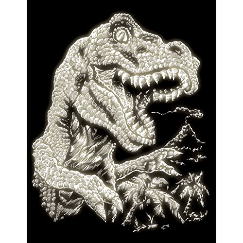 Royal & Langnickel - Kratzbild Tyrannosaurus Rex, Glow in the Dark, Kratzbilder für Kinder und Erwachsene, mit Kratzstift und Vorlage von Pracht Creatives Hobby