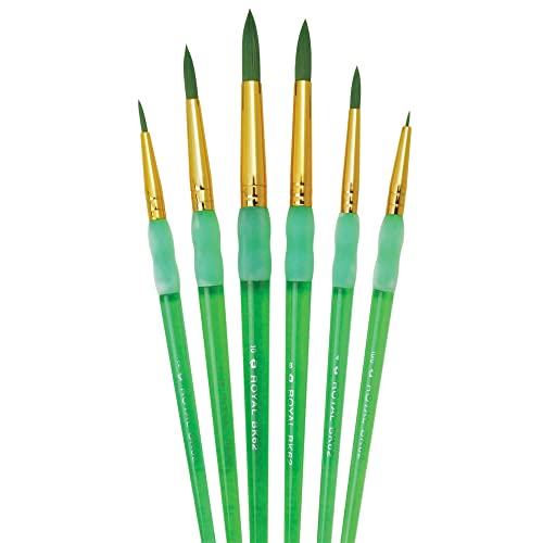 Royal & Langnickel - Rundpinselset für Kinder, Synthetik Pinsel in 6 Größen, grün gefärbt, mit gerundeten Borsten und Soft-Touch-Gummierung für kleine Detailarbeiten von Pracht Creatives Hobby