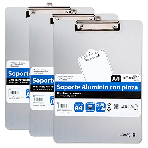 PracticOffice - Pack 3 Hochwertige Aluminium Zwischenablage. Ultraleicht und widerstandsfähig. Größe A4 von office box