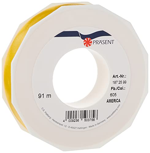 Präsent C.E. PATTBERG Geschenkband gelb, 91 Meter Ringelband 25 mm zum Basteln, Dekorieren & Verpacken von Geschenken zu jedem Anlass von PRÄSENT