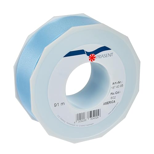 Präsent C.E. PATTBERG Geschenkband hellblau, 91 Meter Ringelband 40 mm zum Basteln, Dekorieren & Verpacken von Geschenken zu jedem Anlass von PRÄSENT