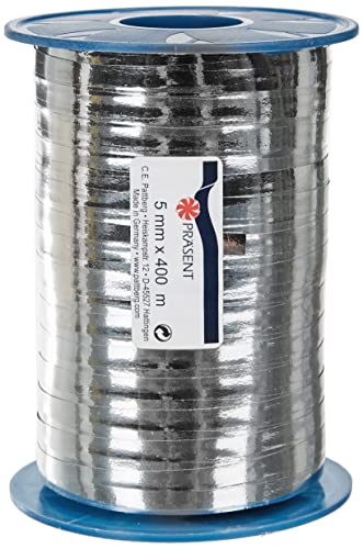 Präsent C.E. Pattberg Mexico Geschenkband metallic Silber, 400 m Ringelband zum Einpacken von Geschenken, 5 mm Breite, Zubehör zum Dekorieren & Basteln, Dekoband, Anlass von PRÄSENT