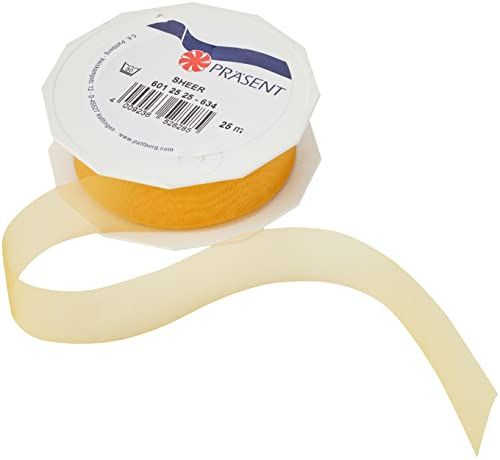Präsent C.E. Pattberg Sheer Organzaband Sonnengelb, 25 m Geschenkband zum Einpacken von Geschenken, 25 mm Breite, Zubehör zum Dekorieren & Basteln, Dekoband von PRÄSENT