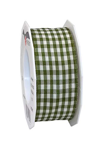 Präsent Vichy Geschenkband mit Drahtkante Olive/créme, 20 m Dekoband zum Verzieren & Basteln, 40 mm Breite, Kariertes Band für Bunte Dekos & Geschenkverpackungen, zu feierlichen Anlässen von PRÄSENT