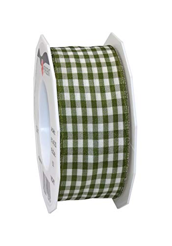 PRÄSENT Vichy Geschenkband mit Drahtkante Olive/créme, 20 m Dekoband zum Verzieren & Basteln, 40 mm Breite, Kariertes Band für Bunte Dekos & Geschenkverpackungen, zu feierlichen Anlässen von PRÄSENT