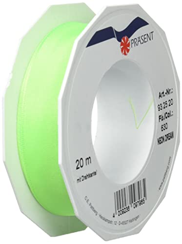 Präsent C.E. Pattberg NEON Dream Band mit Drahtkante Lime (grün), 20 m Schleifenband für Bunte, 25 mm Breite, für knallige Geschenkverpackungen, Dekorationen & Applikationen von PRÄSENT