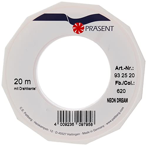 Präsent C.E. Pattberg NEON Dream Band mit Drahtkante Tangerine (orange), 20 m Schleifenband für Bunte, 25 mm Breite, für knallige Geschenkverpackungen, Dekorationen & Applikationen von PRÄSENT