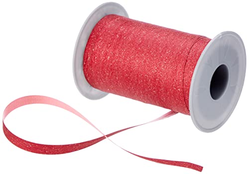 PRÄSENT Poly Glitter Ringelband rot, 100 m leicht kräuselndes Geschenkband, 10 mm Breite, Dekoband zum Basteln & Einpacken von Geschenken, für Festliche Anlässe von PRÄSENT