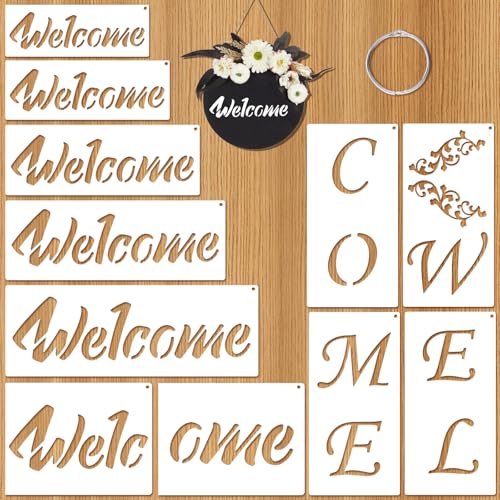 11 Stück Willkommens-Schablonen zum Malen, große Willkommens-Schablonen, wiederverwendbar, DIY, Heimdekoration, Türmatte, Schablone für Holz, Stoff, Wand, Fußmatte, Handwerk, Leinwand, Möbelschilder 11 Stück Willkommens-Schablonen zum Malen, große Willkommens-Schablonen, wiederverwendbar, DIY, Heimdekoration, Türmatte, Schablone für Holz, Stoff, Wand, Fußmatte, Handwerk, Leinwand, Möbelschilder von Prasacco