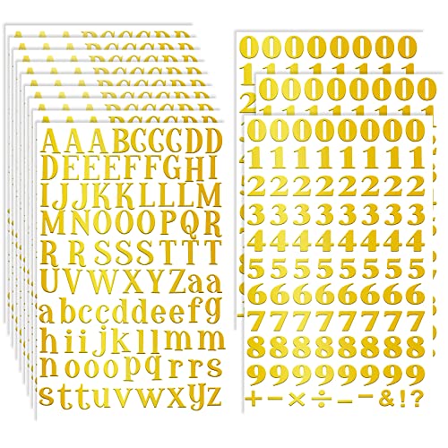 12 Blätter Buchstaben Zahlen Aufkleber, Gold PVC Selbstklebende Groß und Klein Buchstaben Aufkleber Alphabet Zahlen Dekorative Aufkleber für DIY Handgemachte Scrapbooking Schilder Grußkarten von Prasacco