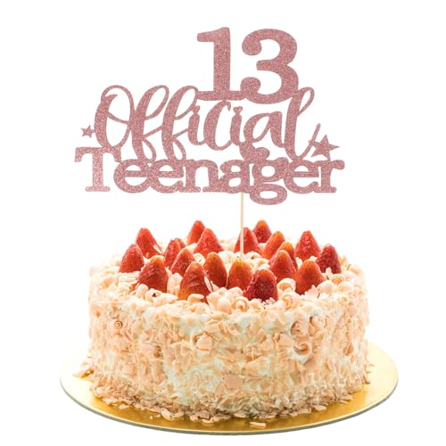 13 offizielle Teenager-Kuchenaufsätze, glitzernd, 13. Geburtstag, Dekoration für Mädchen, Happy Birthday, Party-Dekorationen (Rosa) von Prasacco
