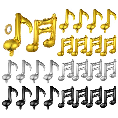 24 Stück Musiknoten Ballons, 3 Farben Musiknoten Aluminium Folienballons, Noten Ballons Deko für Musik-Mottoparty Geburtstagsdekoration Tanzparty Zuhause Outdoor-Party Feiern (Silber, Gold, Schwarz) von Prasacco