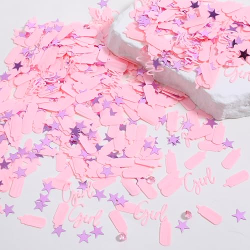 Babyparty-Konfetti, Babyparty-Dekorationen, Mädchen, Strasssteine, Sterne, Babyflaschen, Rosa, Tisch-Konfetti, Streudekorationen, Geschlechtsoffenbarung, Partyzubehör (Mädchen) von Prasacco