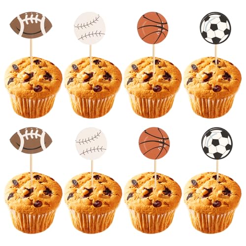 Cupcake-Topper für Sport, Basketball, Fußball, Fußball, Cupcakes, Baseball, Rugby, Cupcake-Picks, Ball, Sport-Cupcake-Picks für Sport, Motto Jungen, Geburtstagsparty-Dekorationen, 24 Stück von Prasacco
