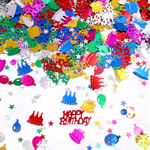 Happy Birthday-Konfetti, Glitzer, Metallic-Folie, Tischkonfetti, mehrfarbig, Geburtstagskuchenballon, Streusel, Tischdekoration für Babyparty, Party, Dekoration, Basteln, Kunst und Handwerk von Prasacco