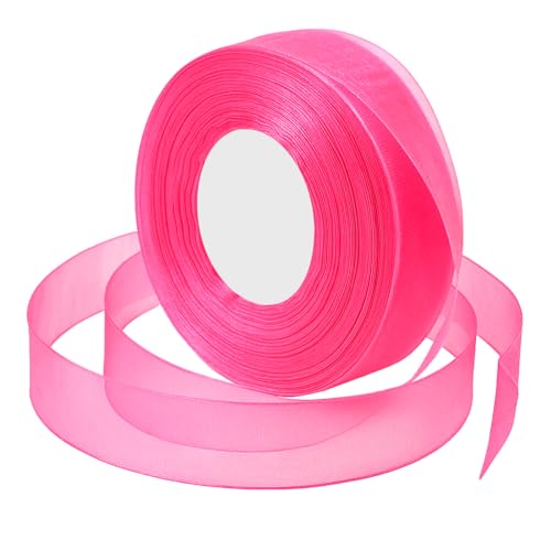 Pinkes Band zum Verpacken von Geschenken, 2,5 cm, 45,7 m, Hot Pink Ribbon Sheer Tüllbänder, Organza-Chiffonbänder zum Basteln, Blumenstrauß, Hochzeit, Weihnachten von Prasacco